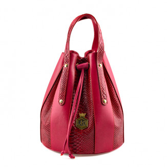 Handbag in smooth fuchsia and python printed leather