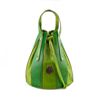 Handbag in  smooth green leather and green python printed leather