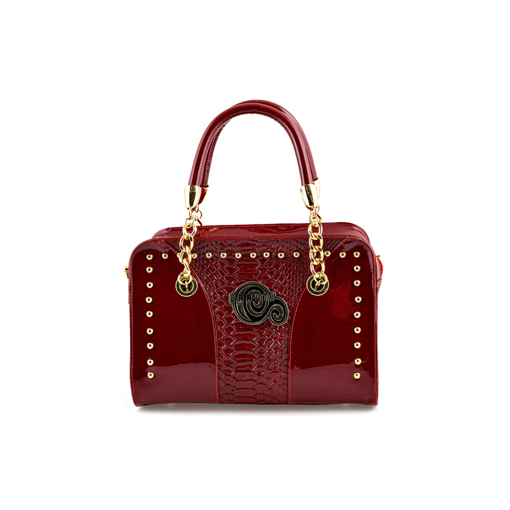 Handbag in red patent leather and tone-on-tone python print
