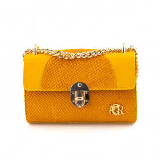 Pochette in smooth yellow leather and python print