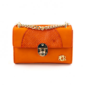 Pochette in smooth orange leather and python print