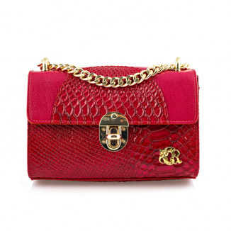 Pochette in smooth fuchsia leather and python print