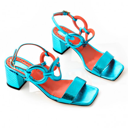 Turquoise laminated high heel sandals