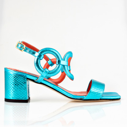 Turquoise laminated high heel sandals
