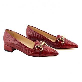 Ballerina flats in red python print leather