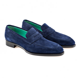 Blue suede leather moccasin