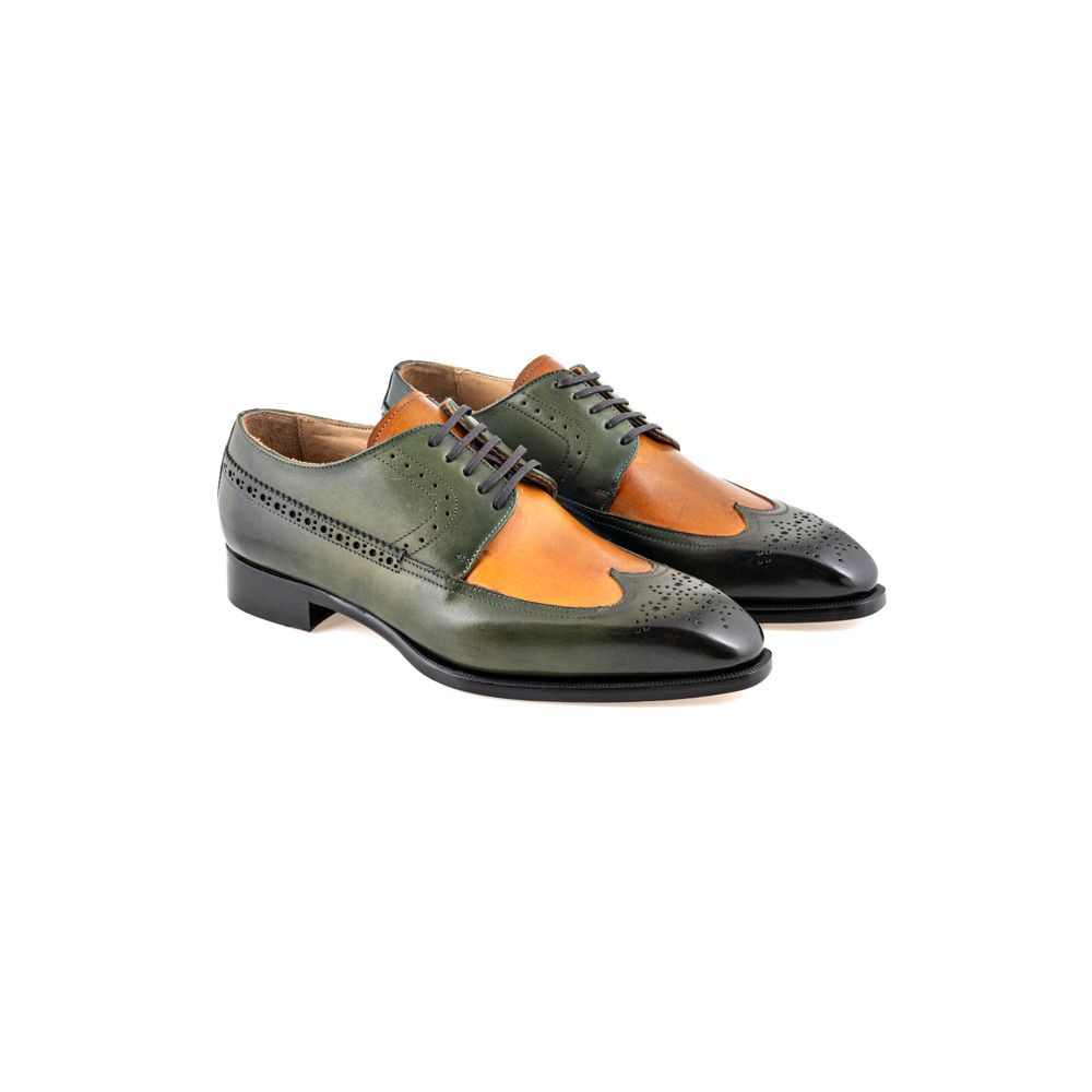 Lace-up derbies in green smooth leather