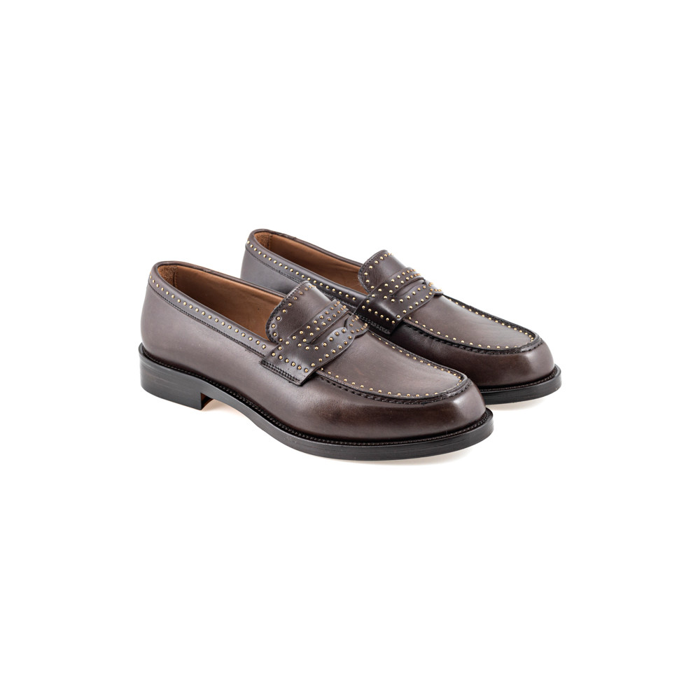 Brown smooth leather college loafers