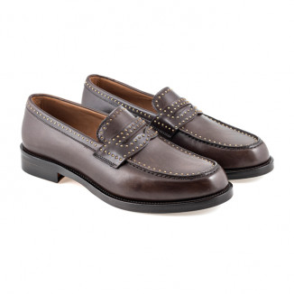Brown smooth leather college loafers