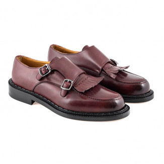 Double monk strap shoes in smooth burgundy leather