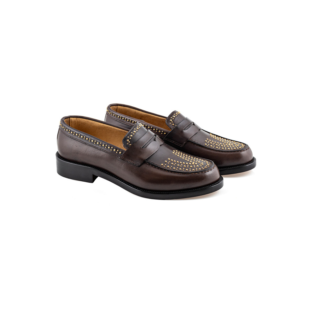Classic collage moccasin in smooth brown leather