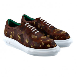 Spotted effect sneakers in smooth brown leather