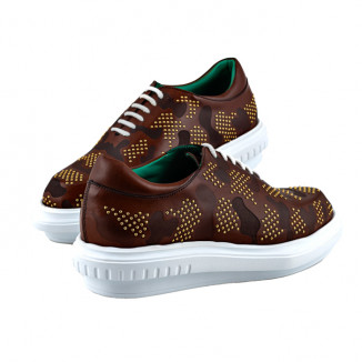Spotted effect sneakers in smooth brown leather