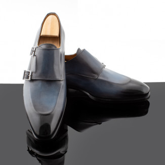 Double monk straps in blue leather