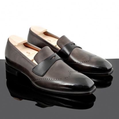 Gray leather loafers