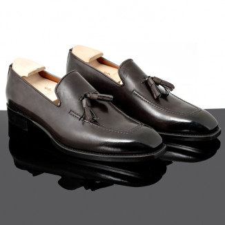 Dark gray leather loafers