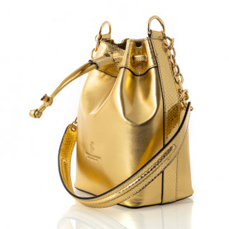 Bucket bag in golden leather