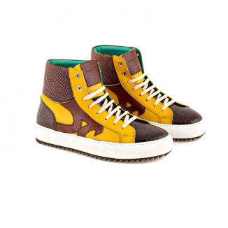 Sneakers in pelle giallo/marrone