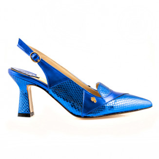 Mules in blue leather