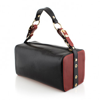 Handbag in black/burgundy leather