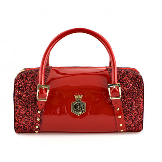 Handbag in red patent leather and glitter