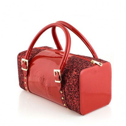 Handbag in red patent leather and glitter