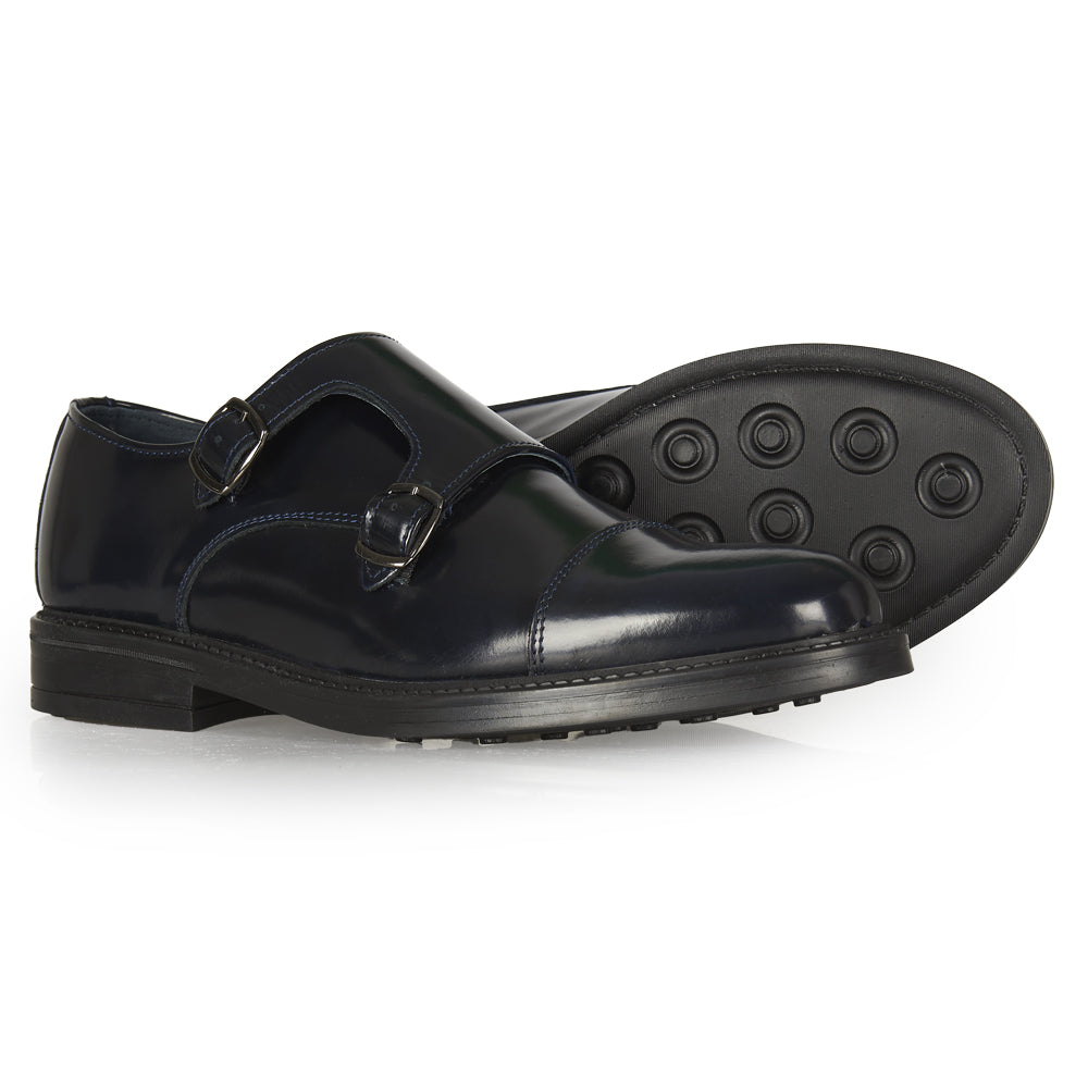 Monk strap in pelle abrasivata blu