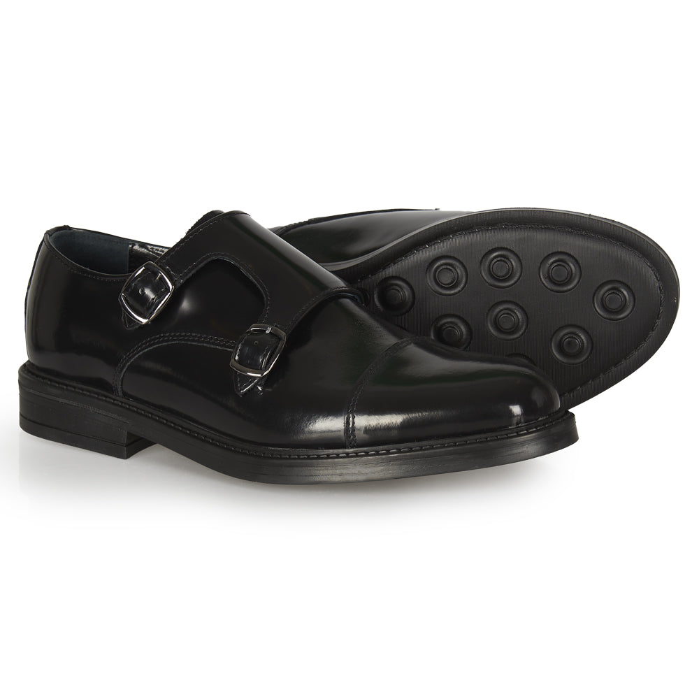 Monk strap in pelle abrasivata nera