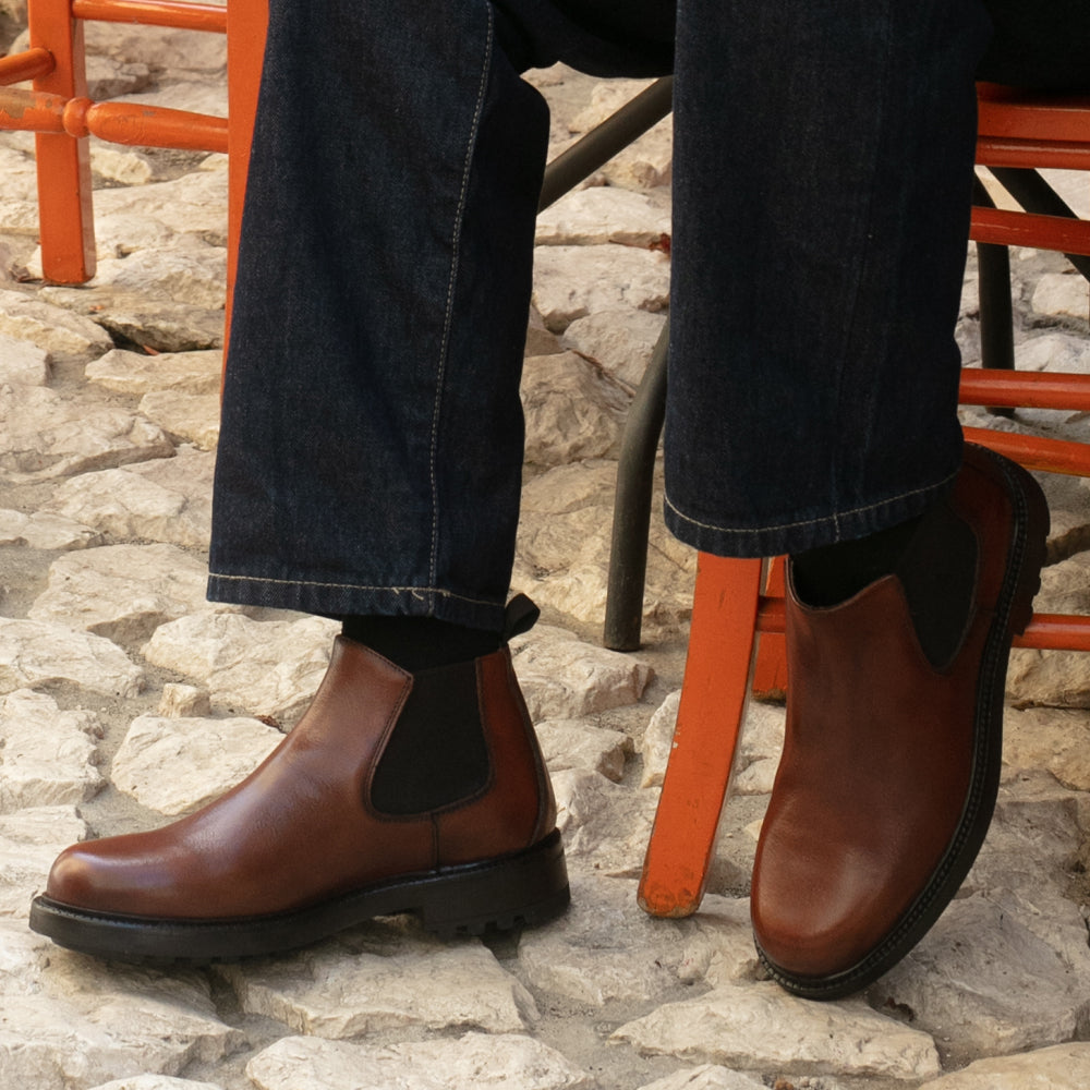 Stivaletto Chelsea in pelle cuoio