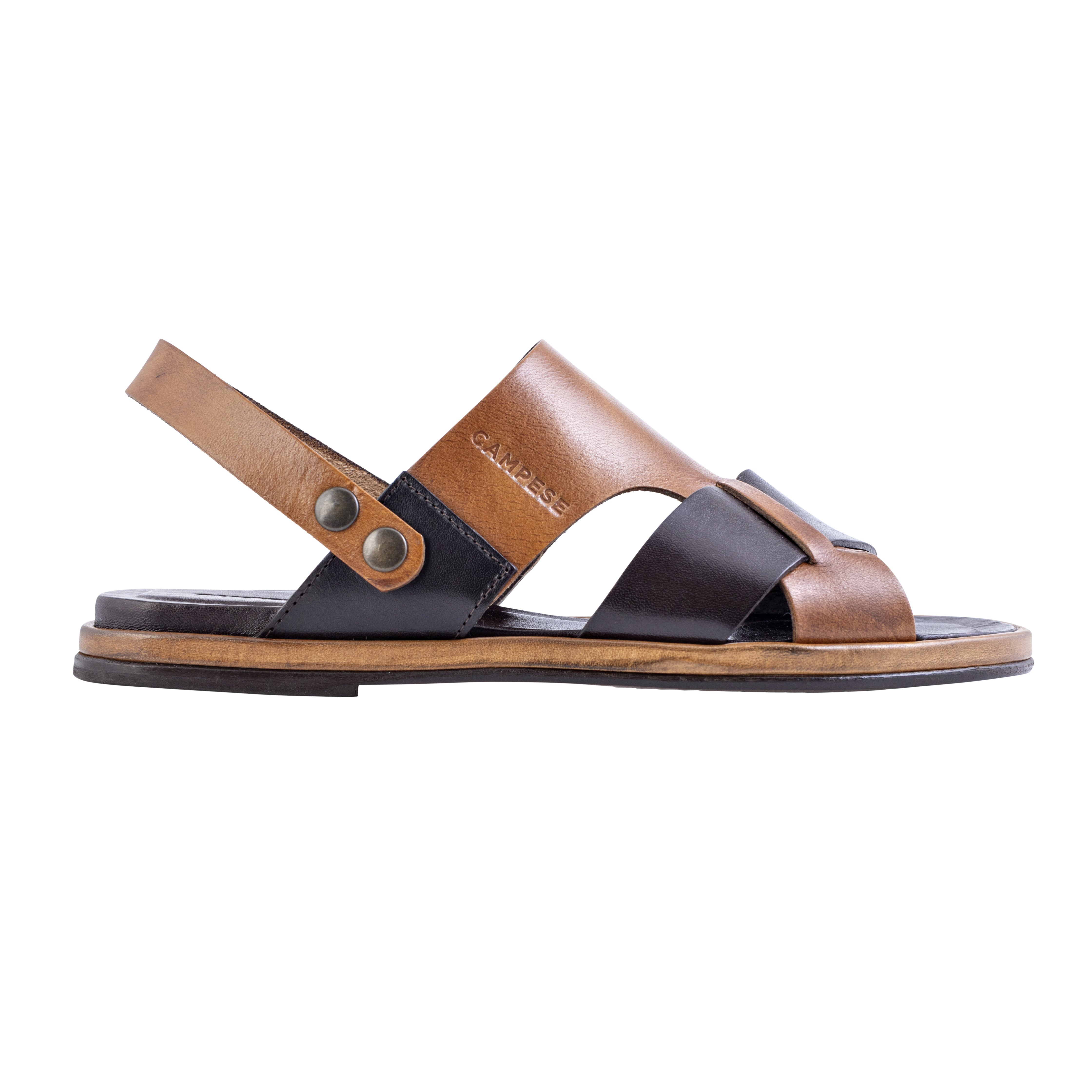Sandalo fascia intrecciata in pelle marrone e cuoio