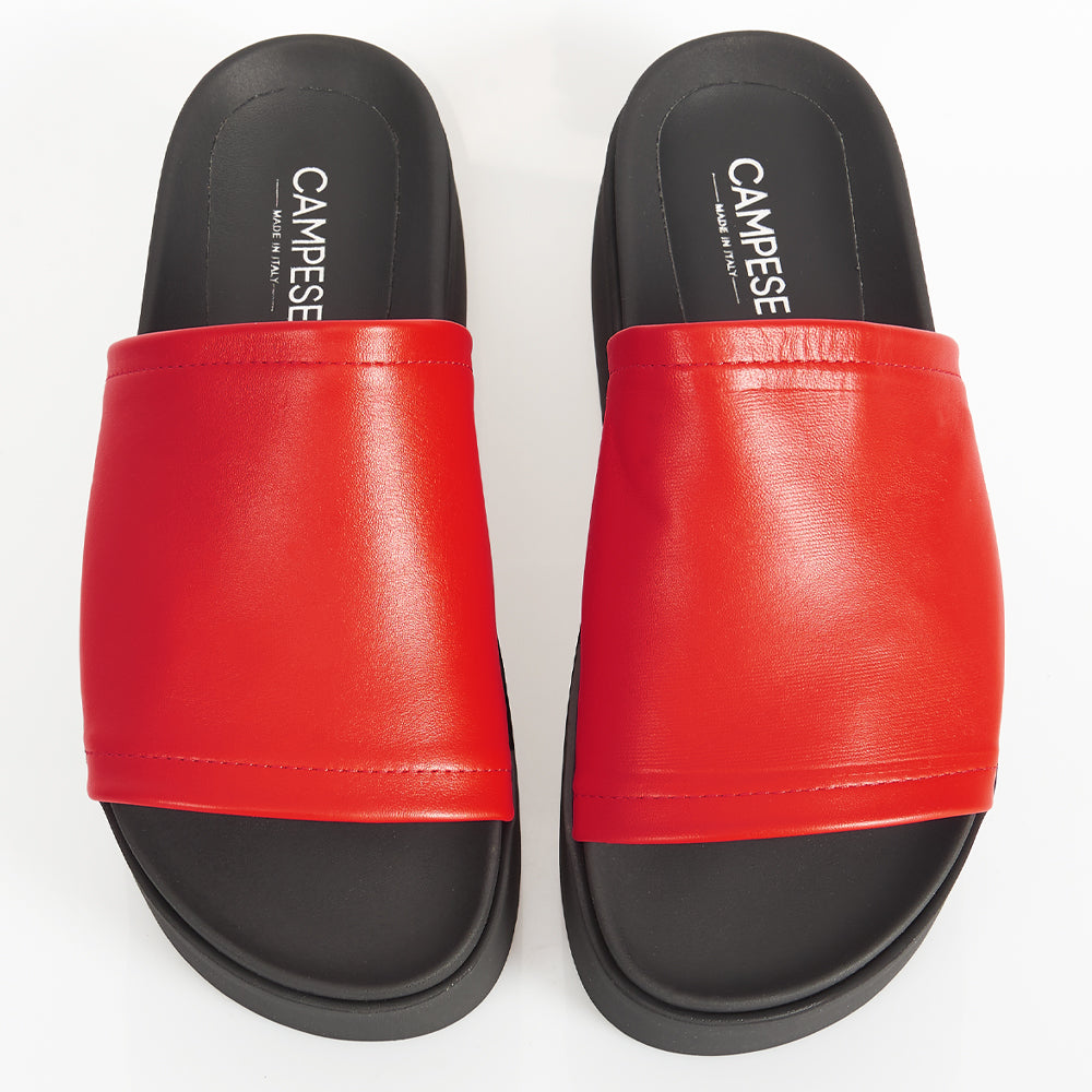 sandale à plateforme en cuir rouge