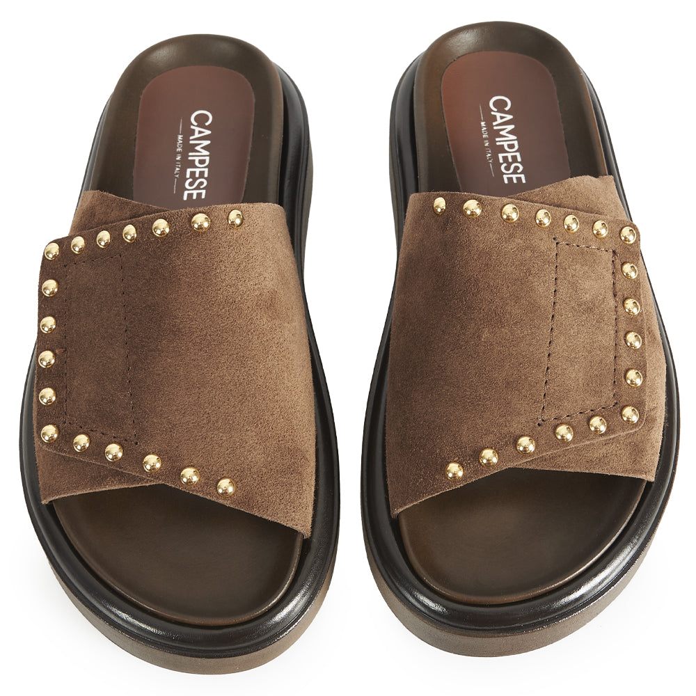 mules plates en daim marron