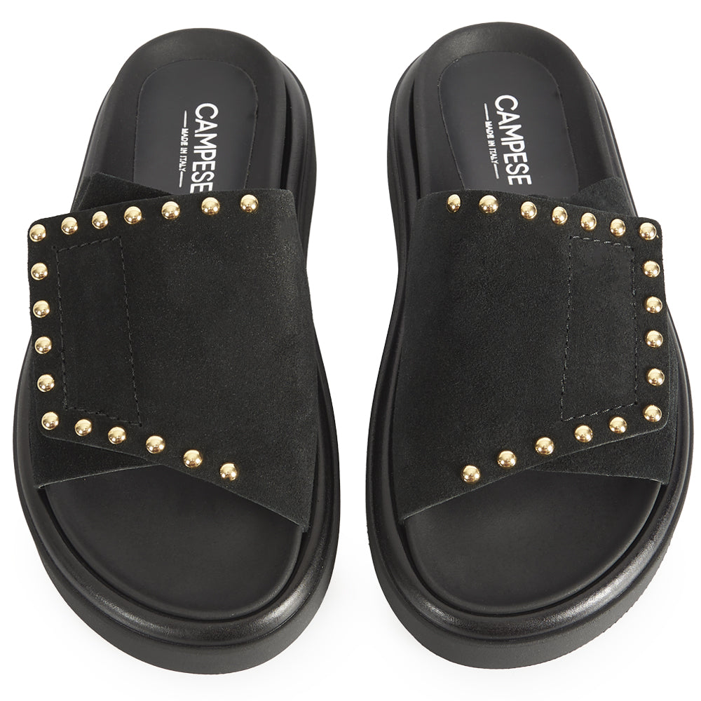 Slide flat nero scamosciato