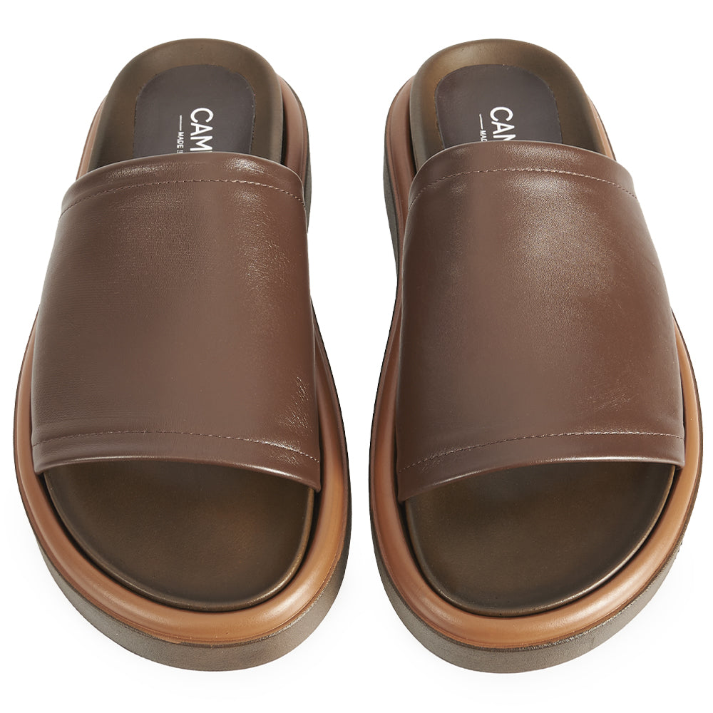 mules plates en cuir marron café