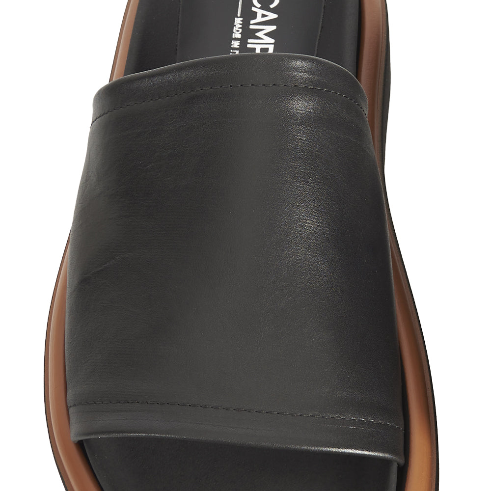 mules plates en cuir noir