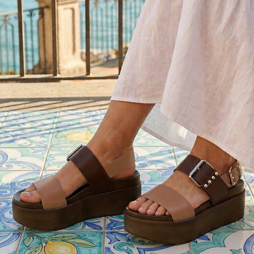 sandale à plateforme bicolore