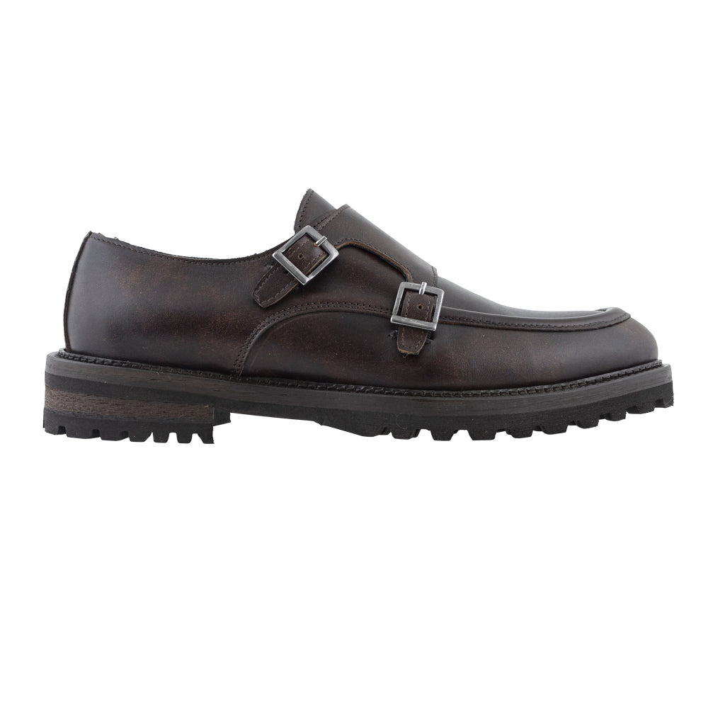 Brown Leather Double Buckle Monk Strap