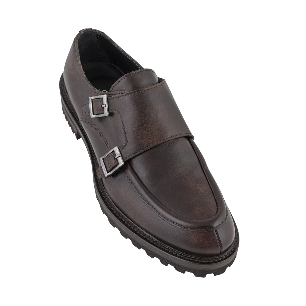 Monk strap con doppia fibbia in pelle marrone