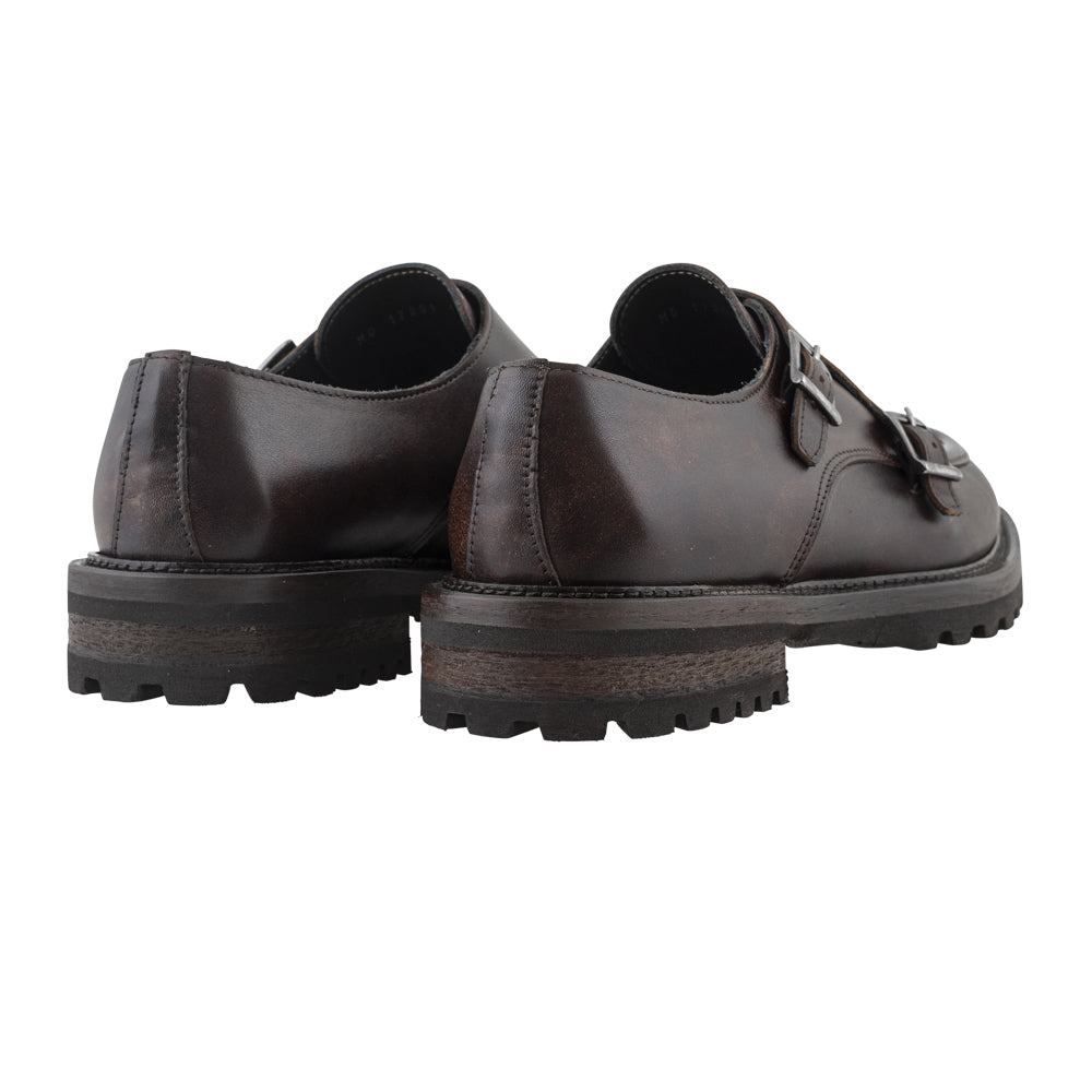 Monk strap con doppia fibbia in pelle marrone