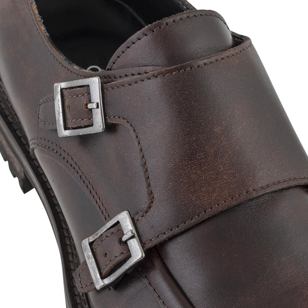 Monk strap con doppia fibbia in pelle marrone