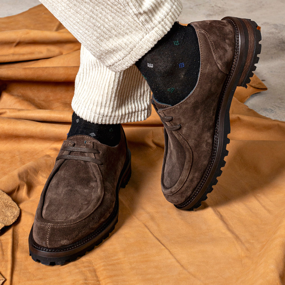 Brown suede engineer style derbies