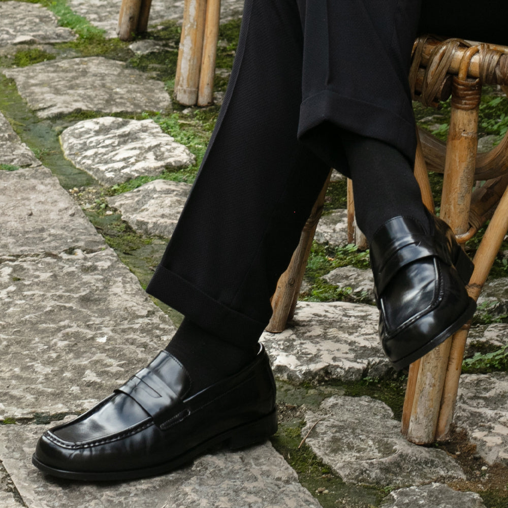 Mocassino Penny in pelle abrasivata con punta quadrata