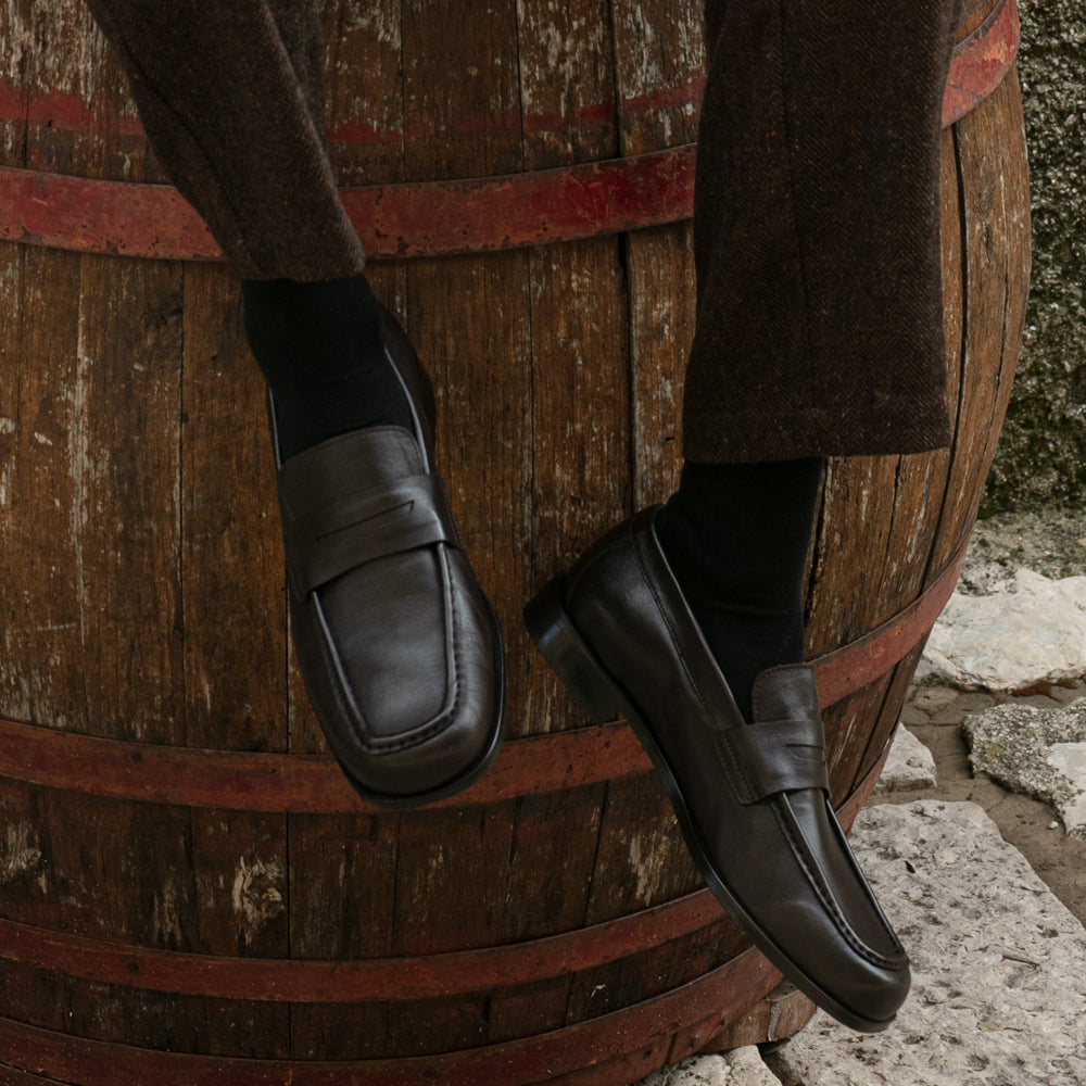 Mocassino Penny in pelle testa di moro punta quadrata