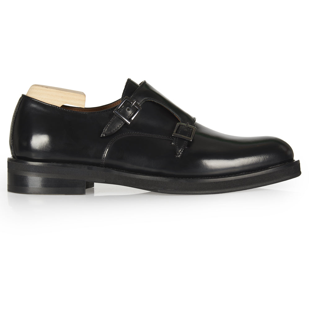 Mocassino Monk strap in pelle abrasivata nera