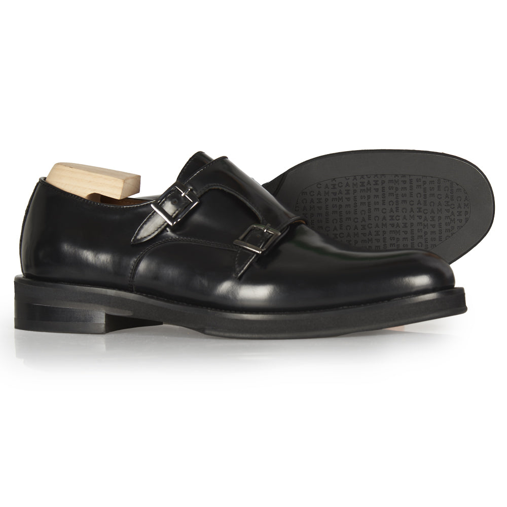 Mocassino Monk strap in pelle abrasivata nera