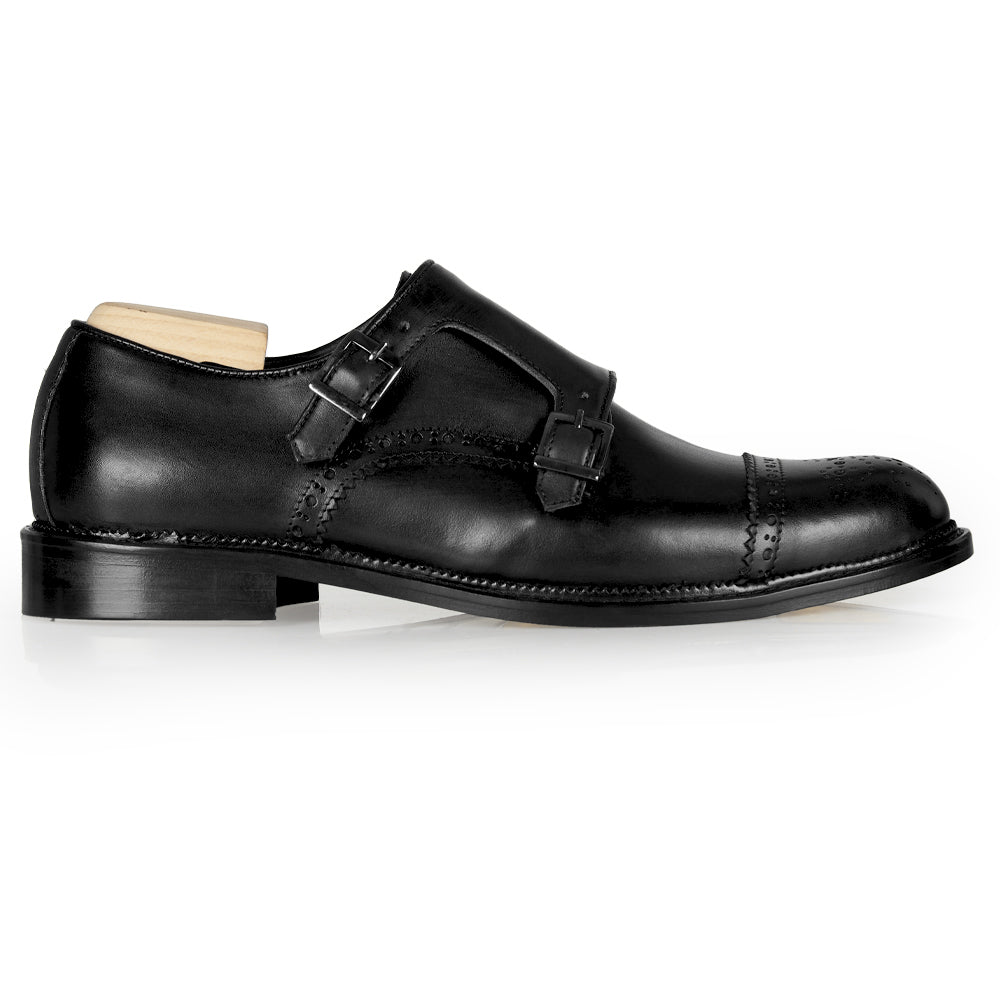 Doppia fibbia in pelle nera