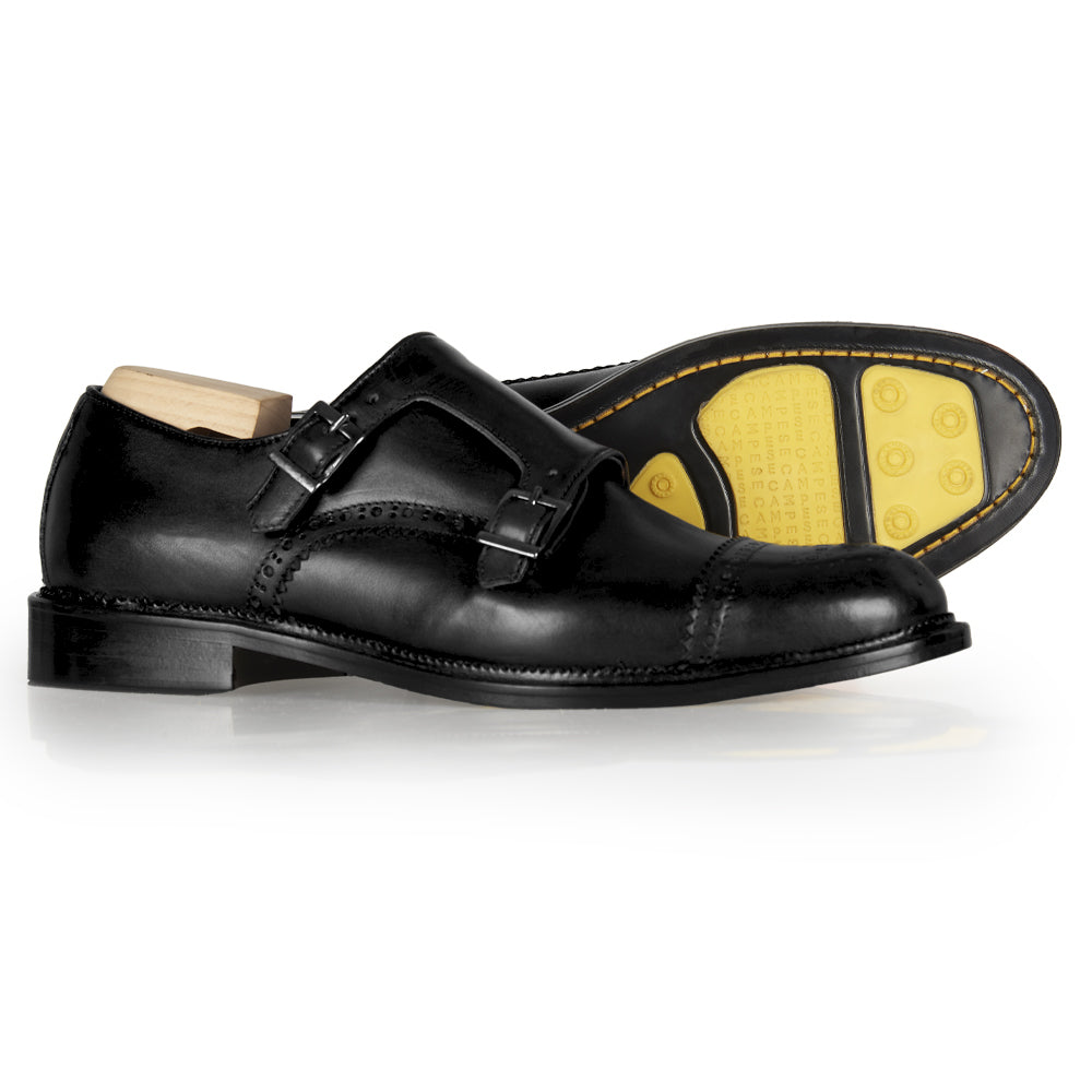 Doppia fibbia in pelle nera