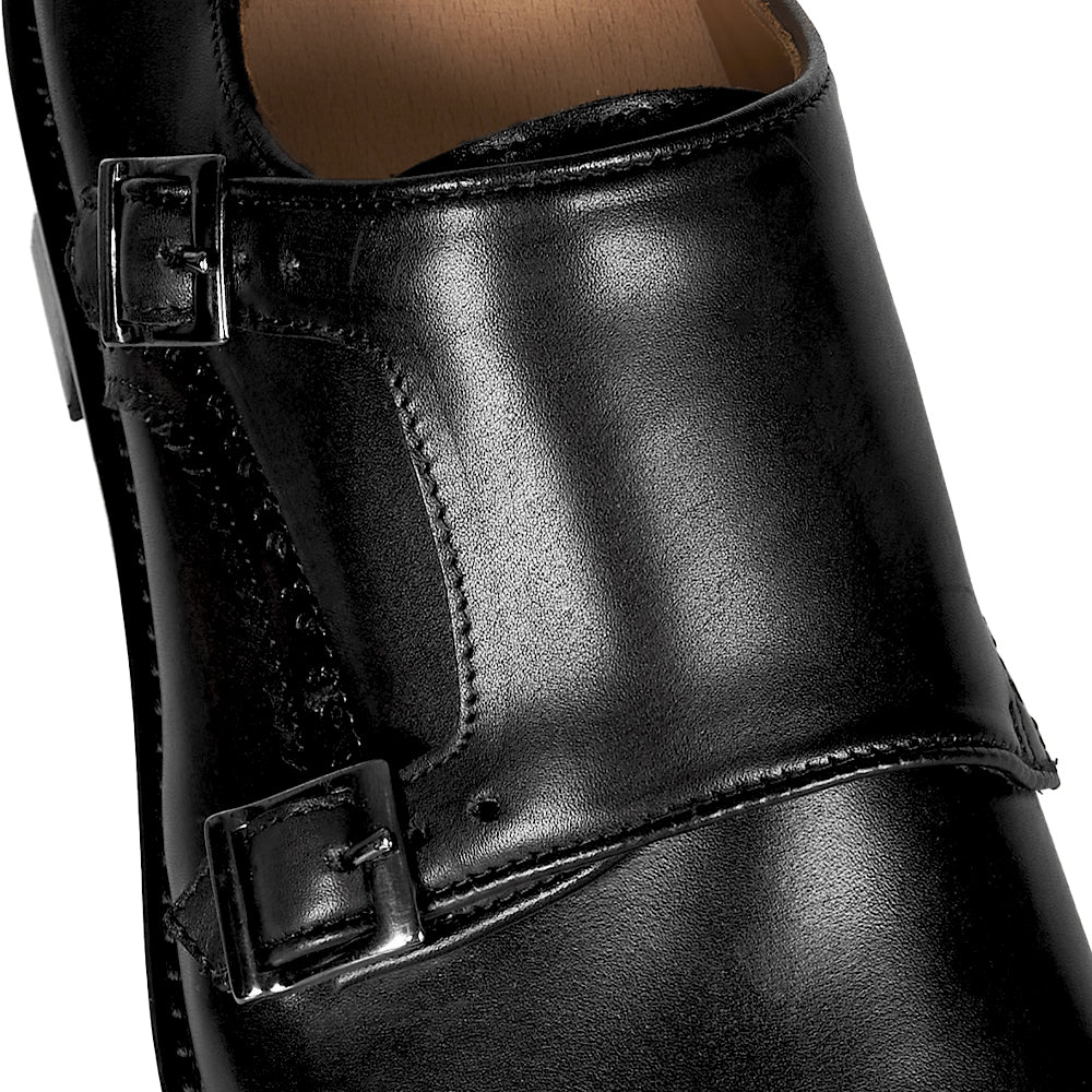 Doppia fibbia in pelle nera