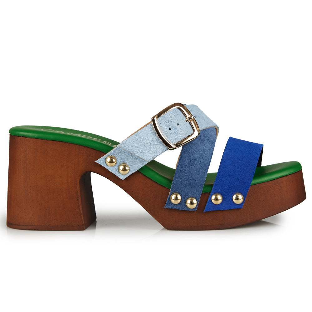 Zoccoli in Pelle scamosciata  blu e azzurro