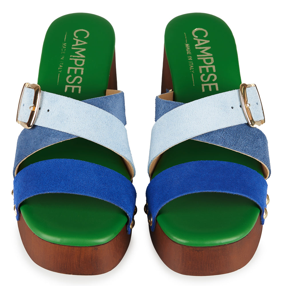 Zoccoli in Pelle scamosciata  blu e azzurro